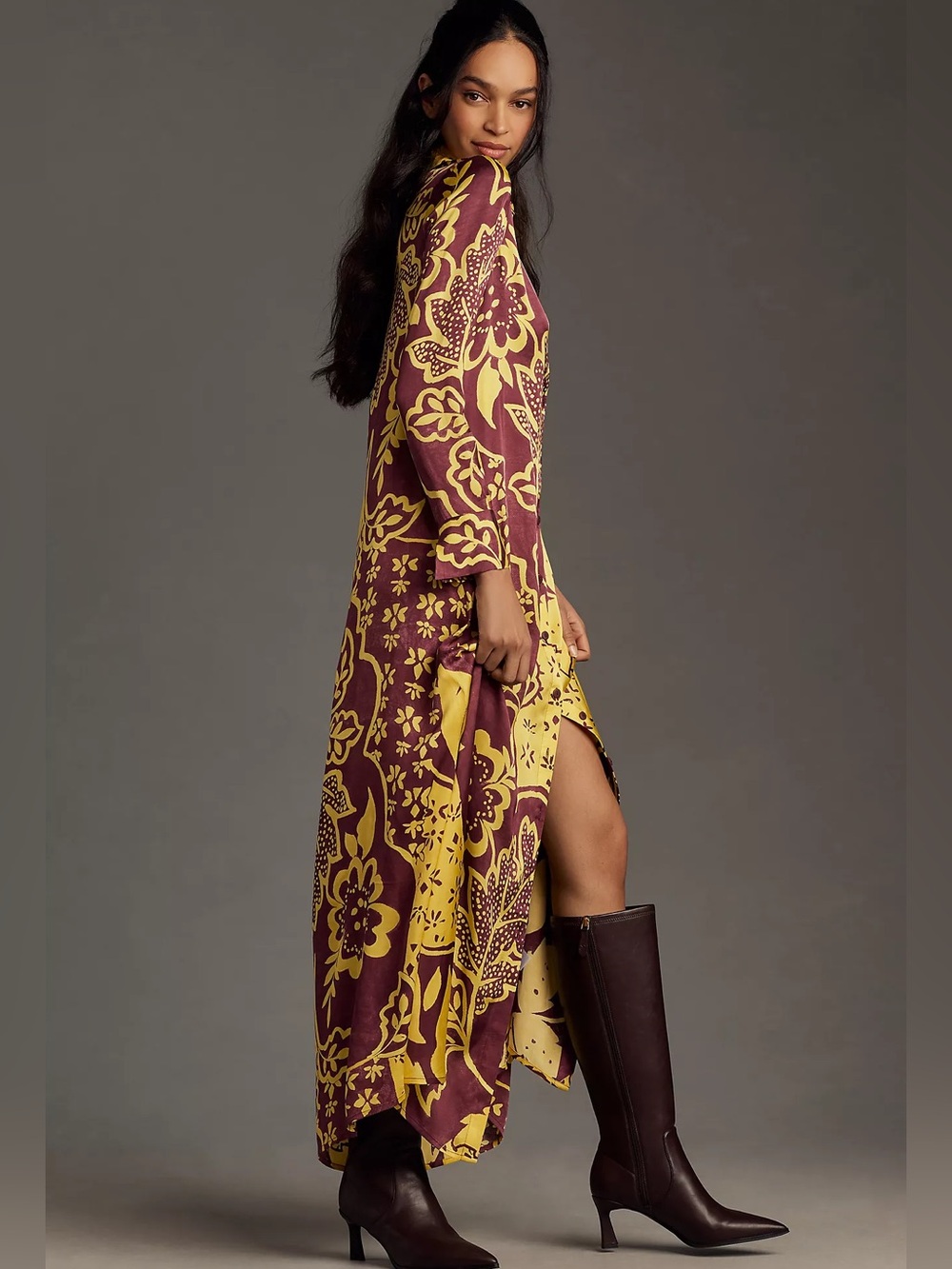 Anthropologie Corey Lynn Calter Long-Sleeve Floral Printed Long Shirt Dress